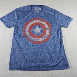 Marvel Captain America Men's T-Shirt Size M Blue Heathered Printed Logo Shield